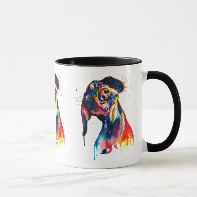 Caneca Colorida Aquarela Dachshund Mug (Direita)