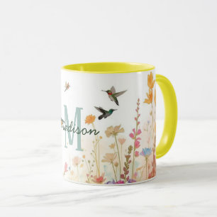 Caneca Colorida Aquarela Floral aves Beija-flor Harmo