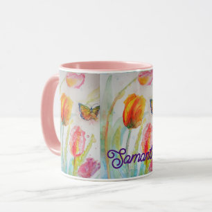 Caneca Colorida Borboleta de Tulipas Aquecível