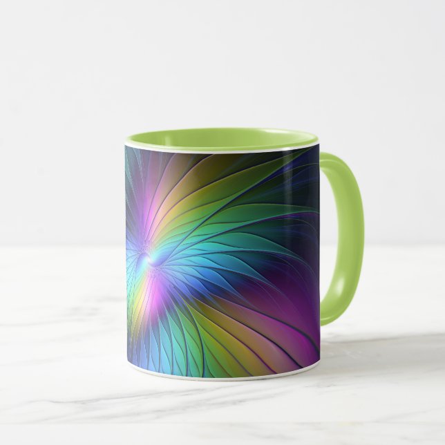Caneca Colorida Com Arte Fractal Abstrato Moderna Azul (Frente Esquerda)