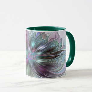 Caneca Colorida Fantasy Abstrato Moderna Flor Fractal