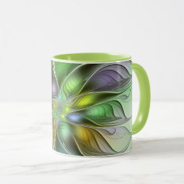 Caneca Colorida Fantasy Flor Moderno Abstrato Fractal