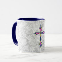 Colorida Fé Cross Vintage Style Cinza Mug
