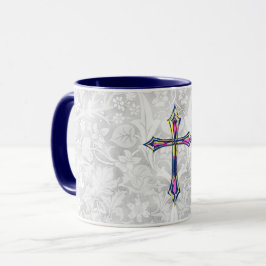 Caneca Colorida Fé Cross Vintage Style Cinza Mug