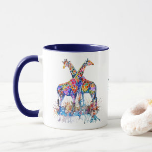Caneca Colorida Rainbow Watercolor Girafas Personalizadas