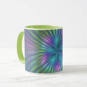 Caneca Colorida Shiny Fantasy Flor Abstrato Arte Fractal