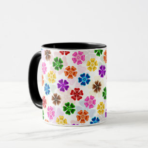 Caneca Colorido Design de Flores de Arco-Íris Retro Branc
