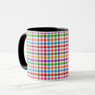 Caneca Colorido Design de Xadrez de Arco-Íris - Branco