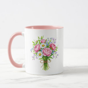 Caneca com Acento Rosa de Buquê de Peônia de Prima