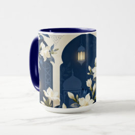Caneca com Arco Islâmico Floral | Meia-Noite e Mar