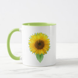 Caneca com belo girassol e texto de alegria