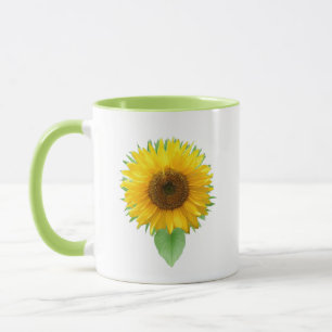 Caneca com belo girassol e texto de alegria