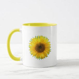 Caneca com belo girassol e texto de alegria