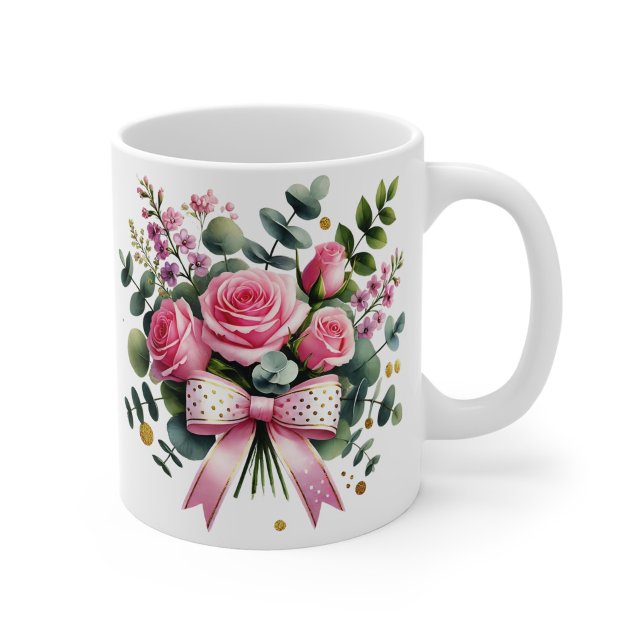 Caneca com Buquê de Rosa Rosa, Xícara de Café Flor (Criador carregado)