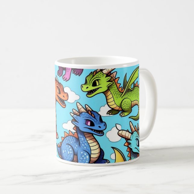 Caneca com desenho de vários dragões (Frente Esquerda)