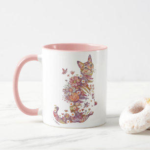 Caneca com Design de Gato Floral Presente para Ama
