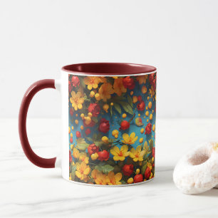 Caneca com Design de Padrão Floral Vibrante Amarel