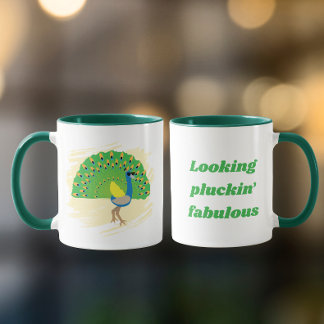 Caneca com Design de Pavão Glam e Piada