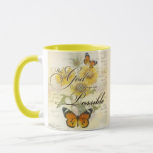 Caneca Com Deus Girassóis e borboleta 
