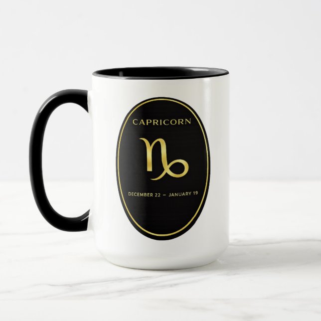 Caneca com Emblema Oval de Ouro do Zodíaco de Capr (Esquerda)