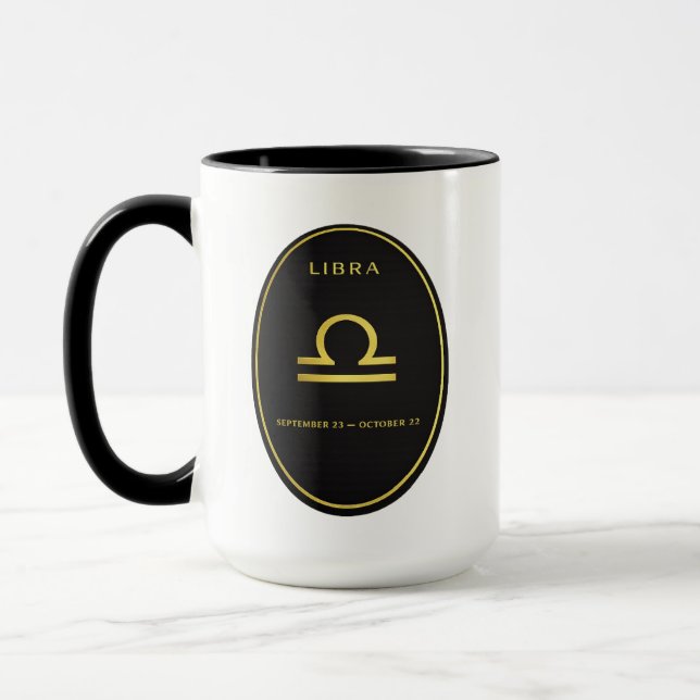 Caneca com Emblema Oval de Ouro do Zodíaco de Libr (Esquerda)