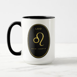 Caneca com emblema oval dourado de Leão zodíaco | 