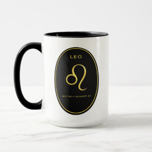 Caneca com emblema oval dourado de Leão zodíaco   