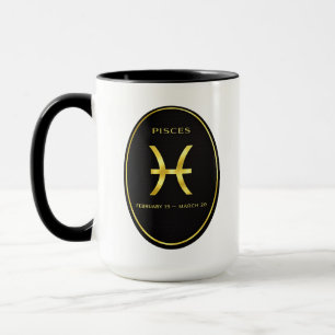 Caneca com Emblema Oval Dourado do Zodíaco de Peix
