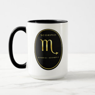 Caneca com Emblema Oval Dourado do Zodíaco Escorpi