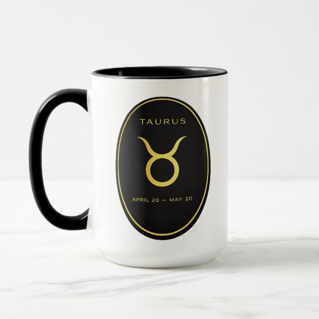 Caneca com Emblema Oval Dourado do Zodíaco Touro | (Esquerda)