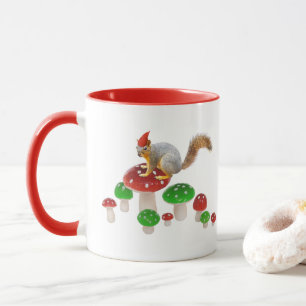 Caneca com Esquilo em Cogumelos Vermelhos e Verdes
