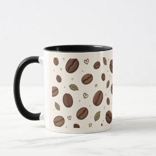 Caneca com Estampa de Grão de Café e Folhas para U