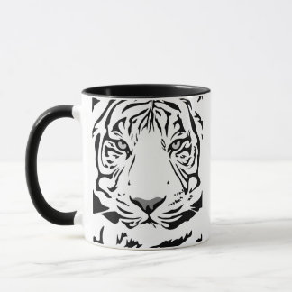 Caneca com Face de Tigre Abstrata Preto e Branco