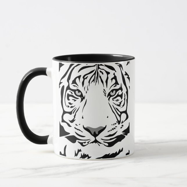 Caneca com Face de Tigre Abstrata Preto e Branco (Esquerda)