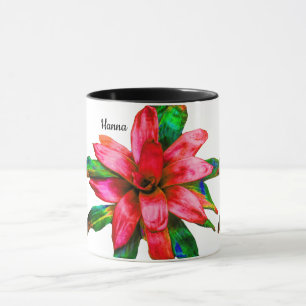 Caneca com Flor de Bromélia Vermelha