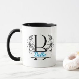 Caneca com Floral Monograma Personalizado Letra B 