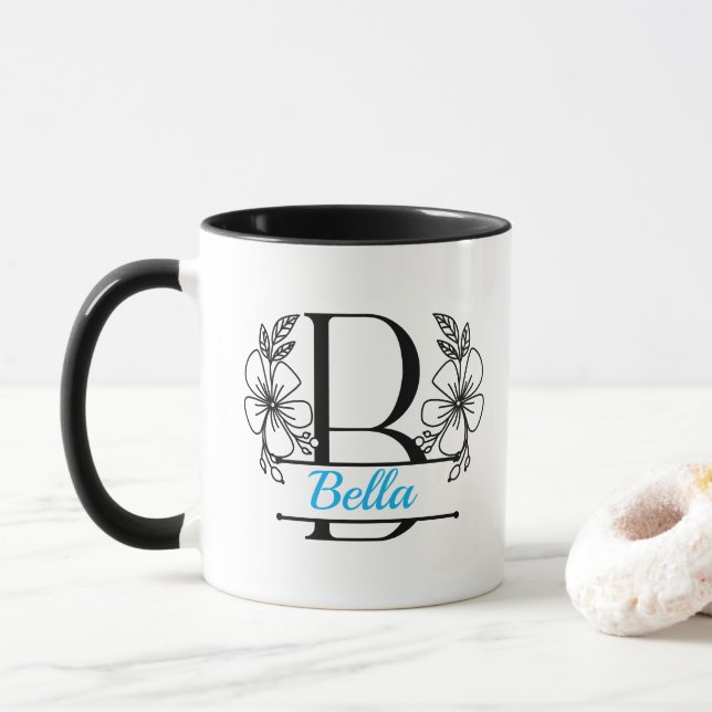 Caneca com Floral Monograma Personalizado Letra B  (Com Donut)