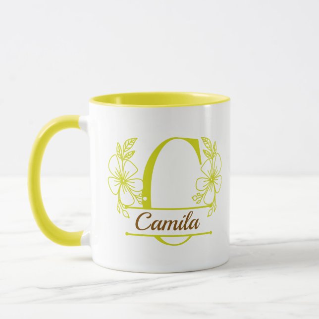 Caneca com Floral Monograma Personalizado Letra C  (Esquerda)