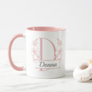 Caneca com Floral Monograma Personalizado Letra D