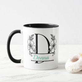 Caneca com Floral Monograma Personalizado Letra D 