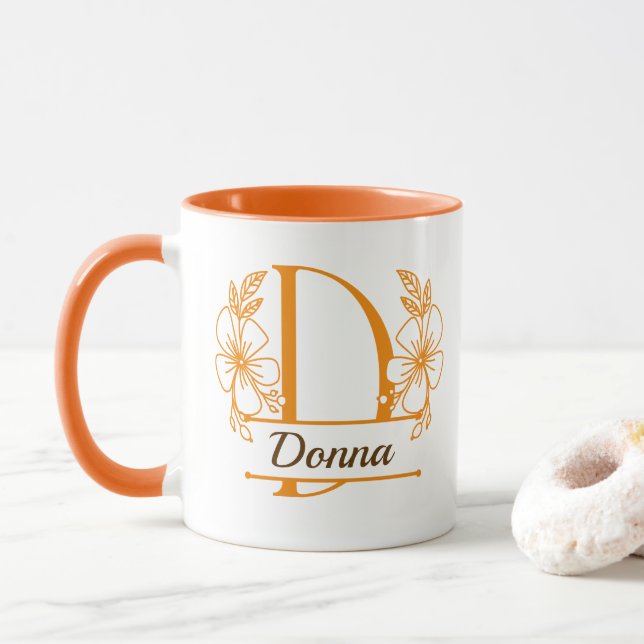 Caneca com Floral Monograma Personalizado Letra D  (Com Donut)