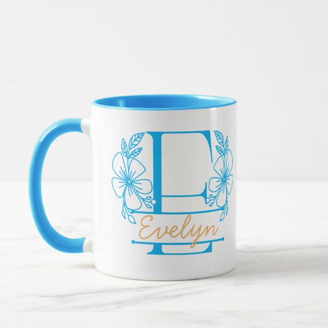 Caneca com Floral Monograma Personalizado Letra E  (Esquerda)
