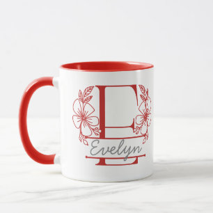 Caneca com Floral Monograma Personalizado Letra E