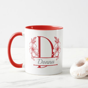 Caneca com Floral Personalizada Letra D - Personal