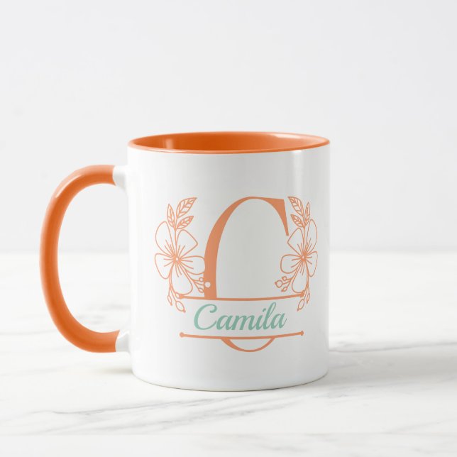 Caneca com Floral Personalizado de Inicial C - Per (Esquerda)