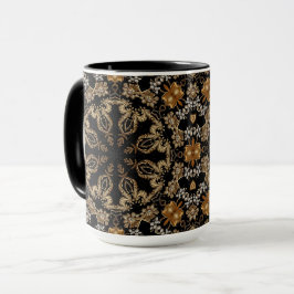 Caneca com Flores Ornamentadas Douradas