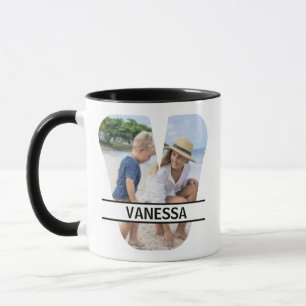 Caneca com Foto e Nome Personalizado Letra 'V'