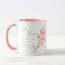 Caneca Com graça você foi salvo, floral rosa