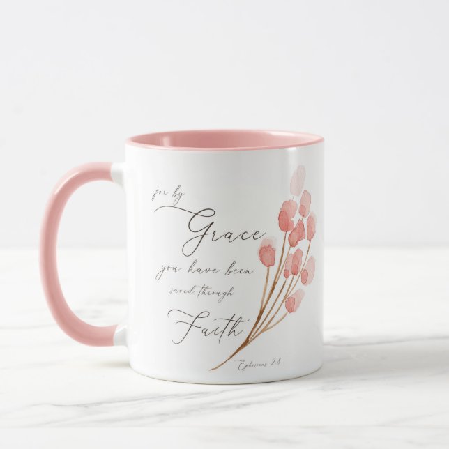 Caneca Com graça você foi salvo, floral rosa (Esquerda)