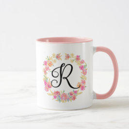 Caneca com Grinalda de Flores com Monograma Rosa F